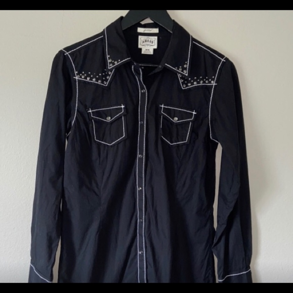 Ariat Western Style Snap Button Down Black Size M